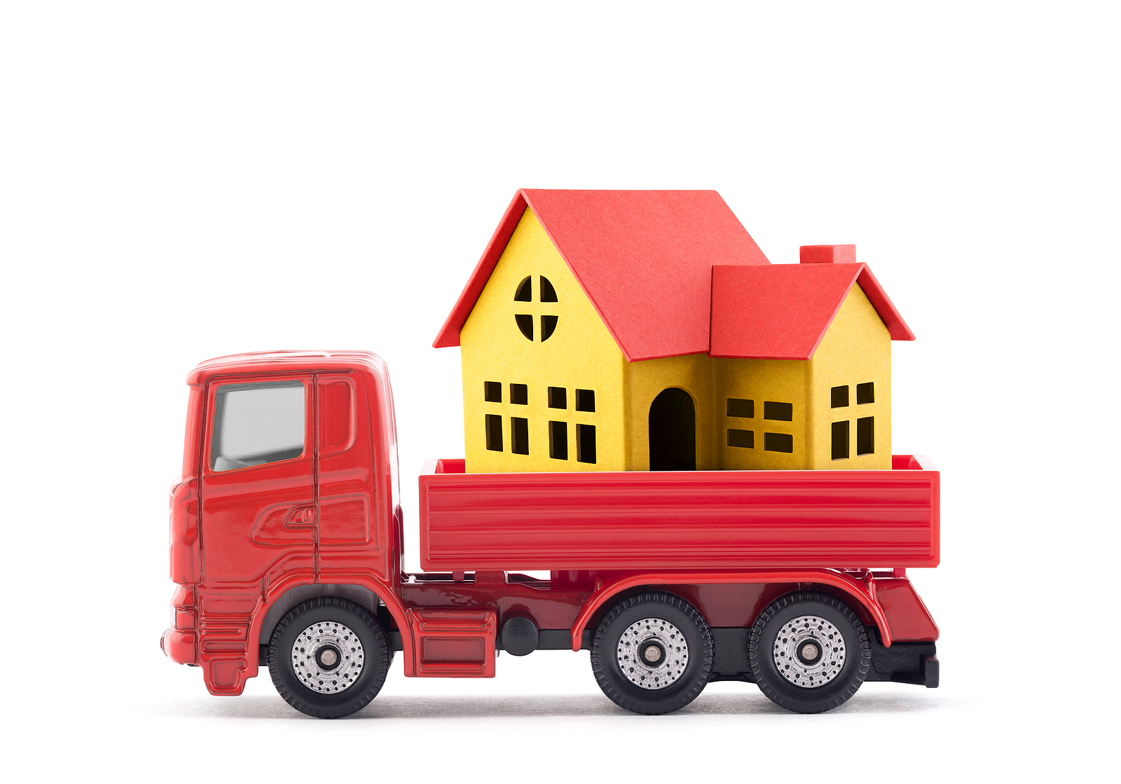 Vector illustration of a Red truck relocating a wooden house