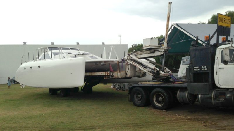 Boat relocated by hydraulic truck